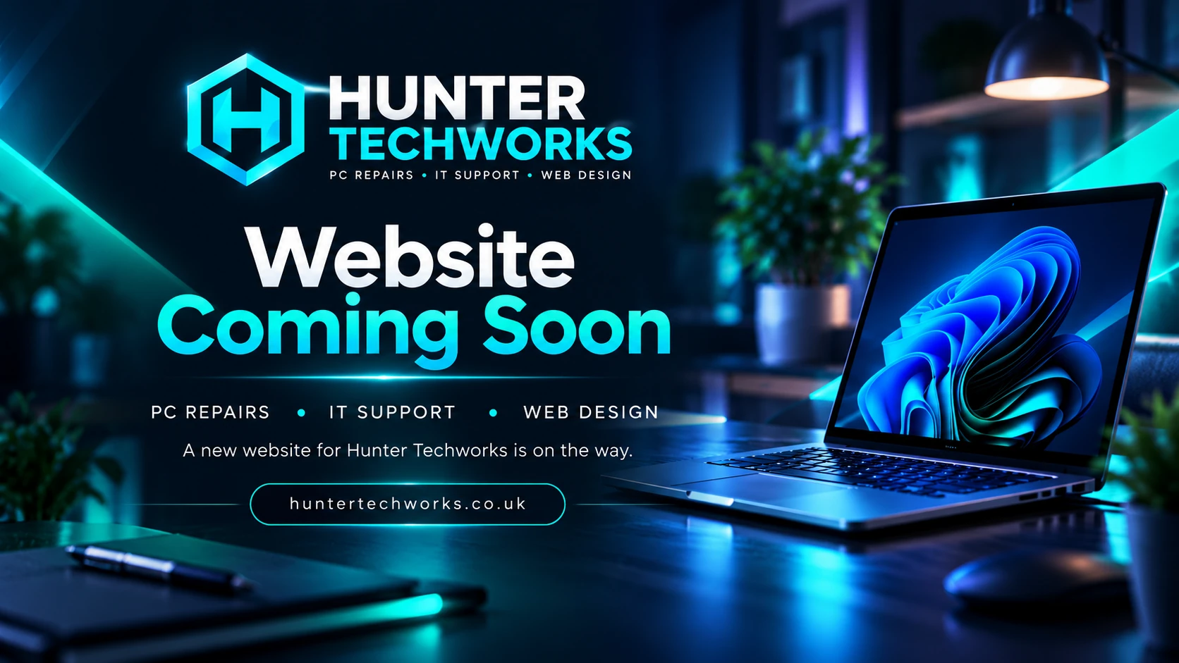 Hunter Techworks — Website Coming Soon. PC Repairs, IT Support and Web Design. A new website is on the way.