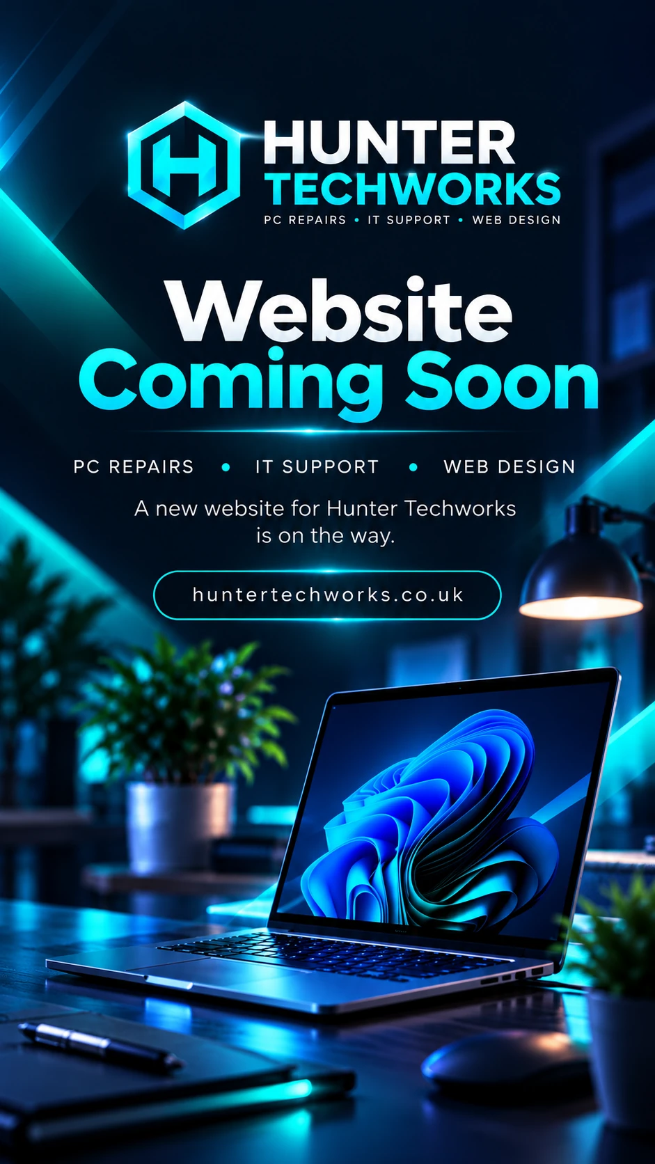 Hunter Techworks — Website Coming Soon. PC Repairs, IT Support and Web Design. A new website is on the way.